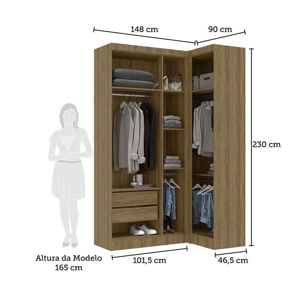 Guarda Roupas Modulado De Canto Reto 2 Peças Com 4 Portas Paris Móveis Avelã Pf Com Avelã Pf - 5