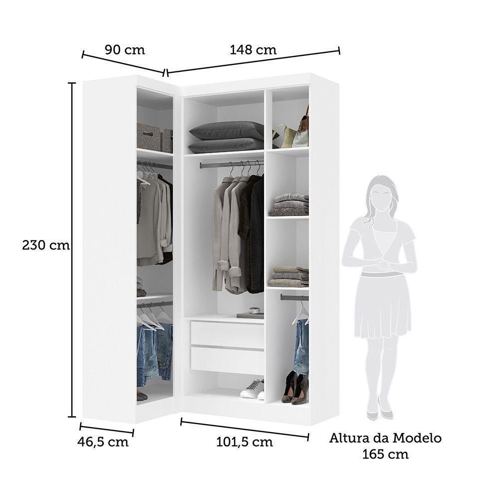 Guarda Roupas Modulado De Canto Reto 2 Peças Com 4 Portas Alpes Móveis Branco Pf Com Grey Sky Pf - 2