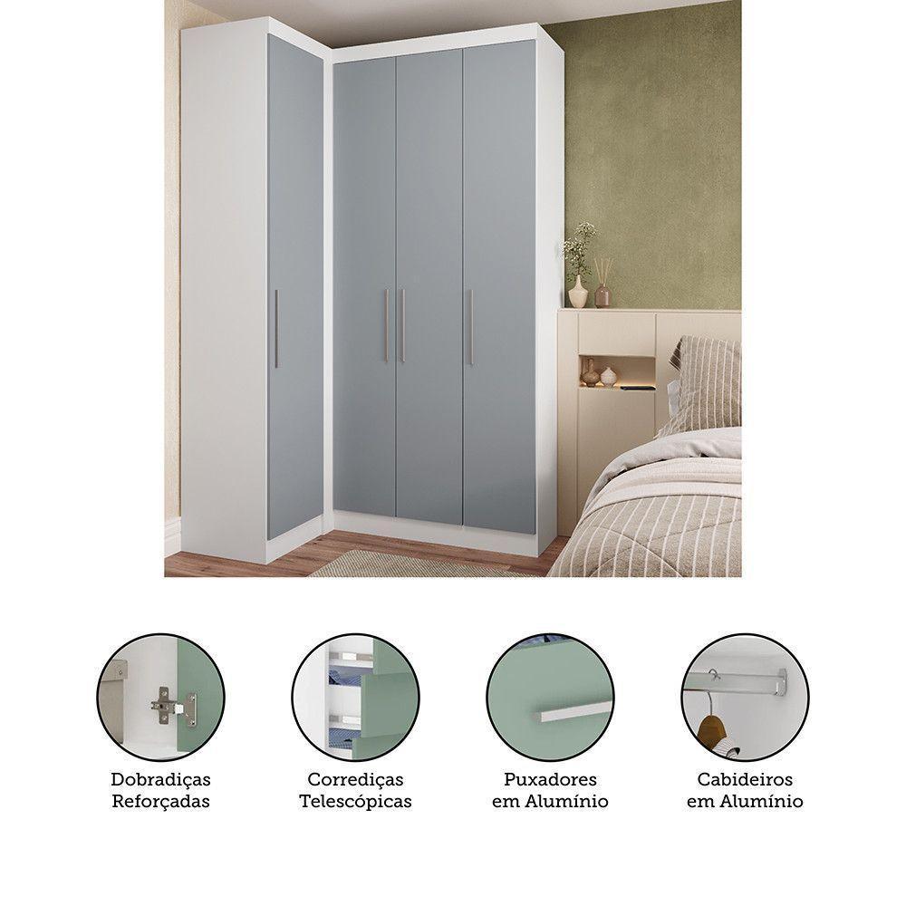 Guarda Roupas Modulado De Canto Reto 2 Peças Com 4 Portas Alpes Móveis Branco Pf Com Grey Sky Pf - 3