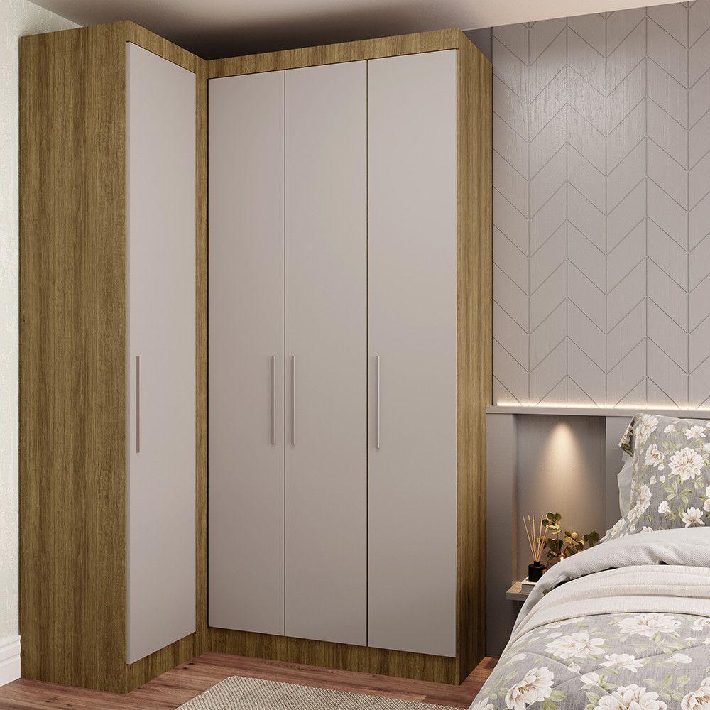 Guarda Roupas Modulado De Canto Reto 2 Peças Com 4 Portas Paris Móveis Avelã Pf Com Cinammon Pf - 1