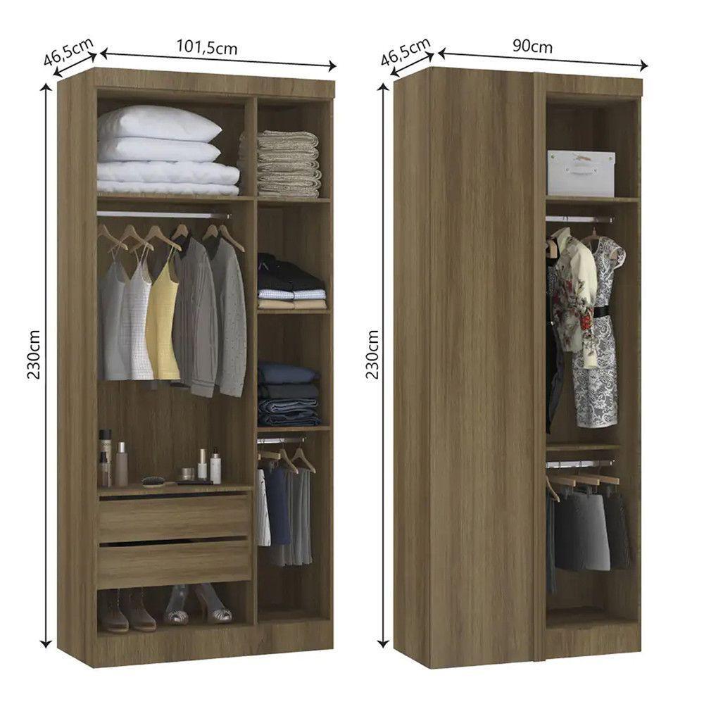 Guarda Roupas Modulado De Canto Reto 2 Peças Com 4 Portas Paris Móveis Avelã Pf Com Cinammon Pf - 4