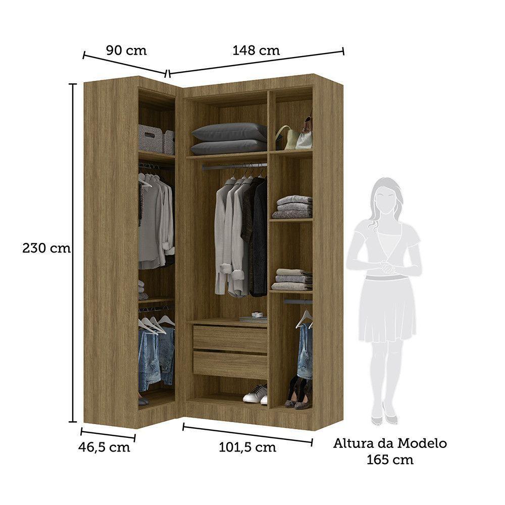 Guarda Roupas Modulado De Canto Reto 2 Peças Com 4 Portas Paris Móveis Avelã Pf Com Cinammon Pf - 5