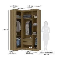 Guarda Roupas Modulado De Canto Reto 2 Peças Com 4 Portas Paris Móveis Avelã Pf Com Cinammon Pf - 5
