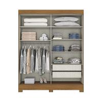 Guarda Roupa Solteiro 2 Portas Com Espelho 2 Gavetas Marcel Casa 812 Nature Com Cinza - 7