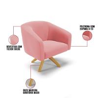 Poltrona Giratória Stella Suede Base Madeira Ma30 - D'rossi Cor Rose - 3