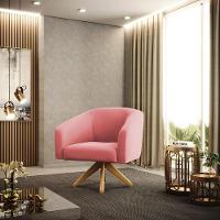 Poltrona Giratória Stella Suede Base Madeira Ma30 - D'rossi Cor Rose - 10