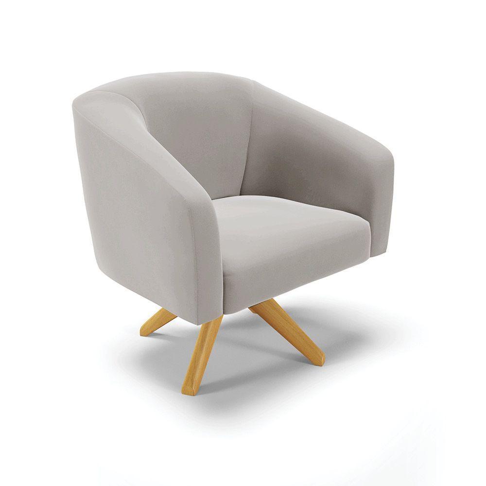 Poltrona Giratória Stella Veludo Base Madeira Ma30 - D'rossi Cor Cinza - 1