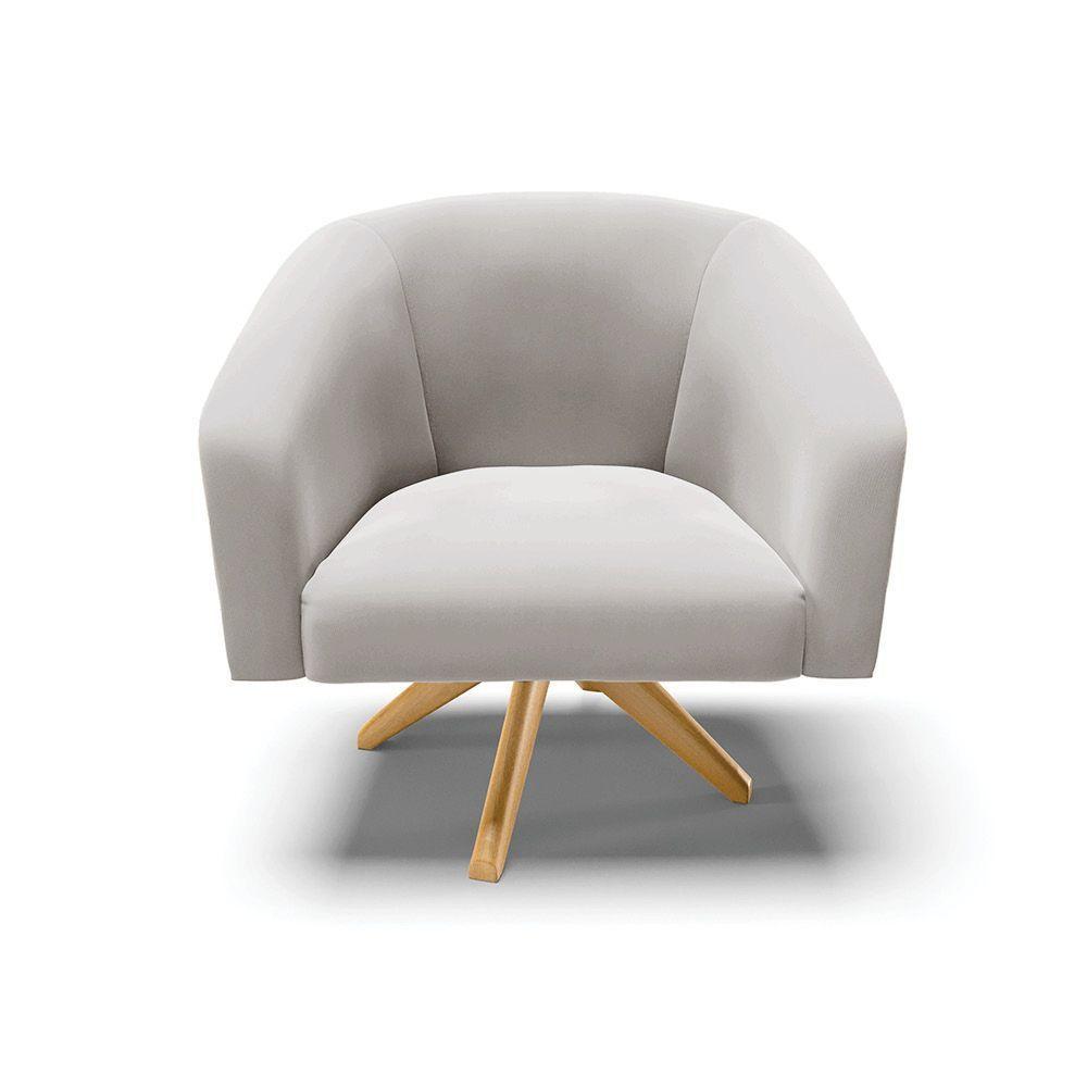 Poltrona Giratória Stella Veludo Base Madeira Ma30 - D'rossi Cor Cinza - 6