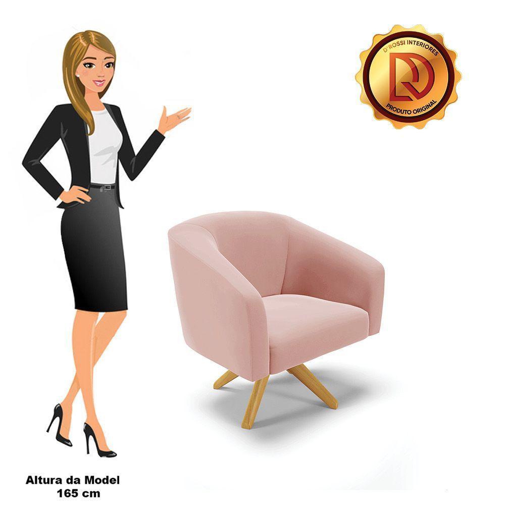 Poltrona Giratória Stella Veludo Base Madeira Ma30 - D'rossi Cor Rose - 4