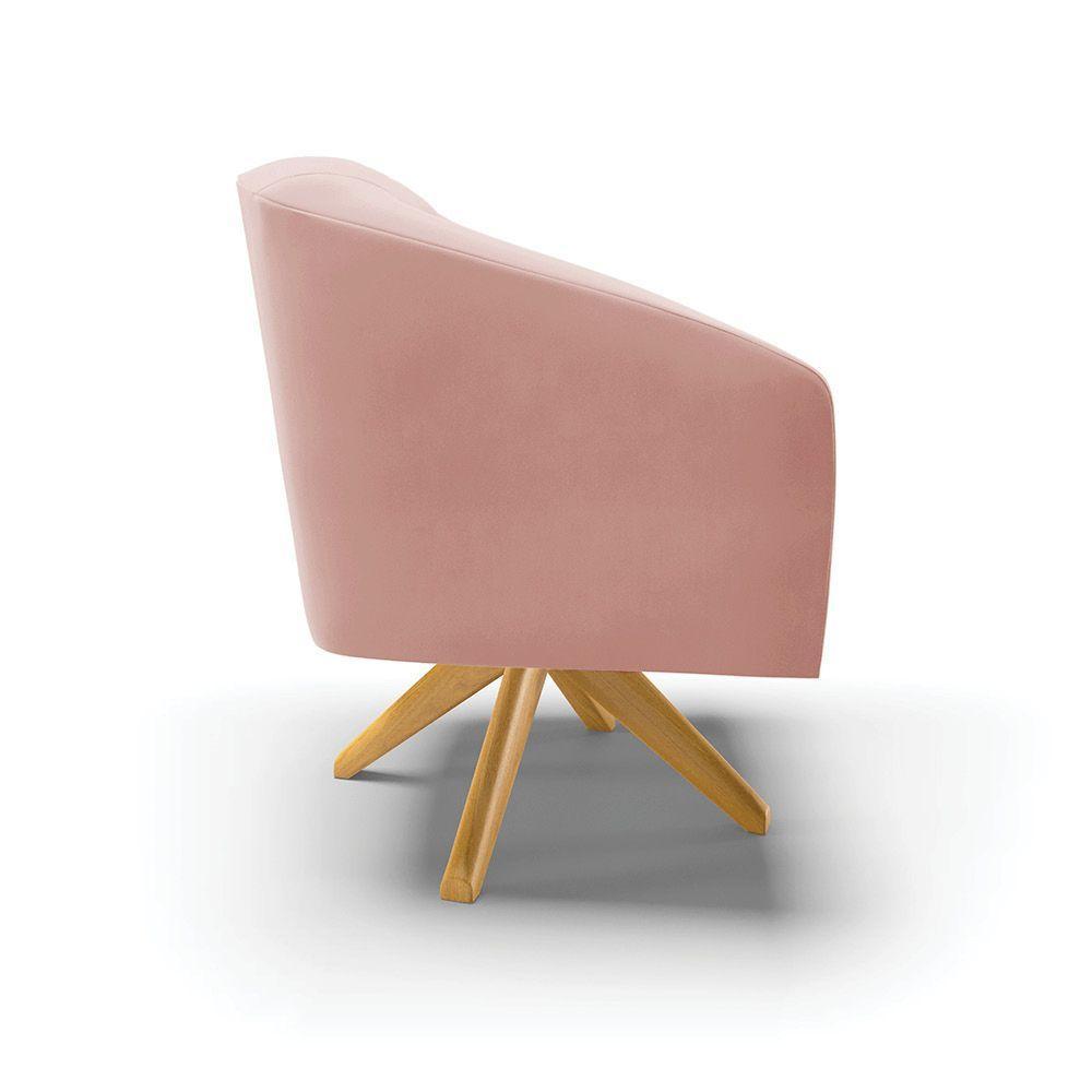 Poltrona Giratória Stella Veludo Base Madeira Ma30 - D'rossi Cor Rose - 6