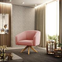 Poltrona Giratória Stella Veludo Base Madeira Ma30 - D'rossi Cor Rose - 8