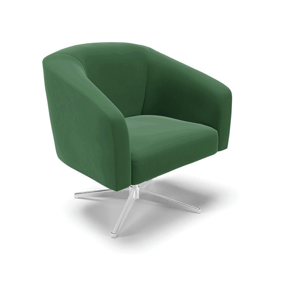 Poltrona Giratória Stella Veludo Base Cromada Verde - 1