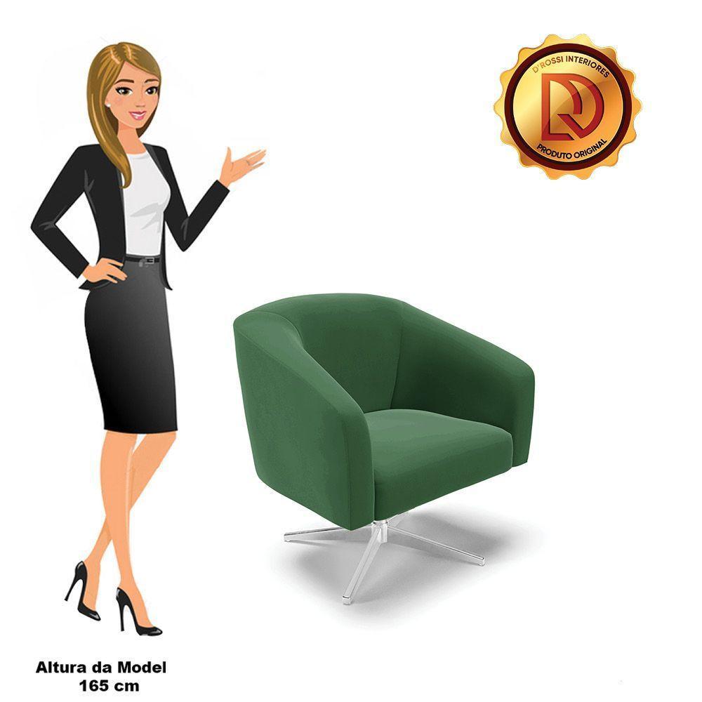 Poltrona Giratória Stella Veludo Base Cromada Verde - 4