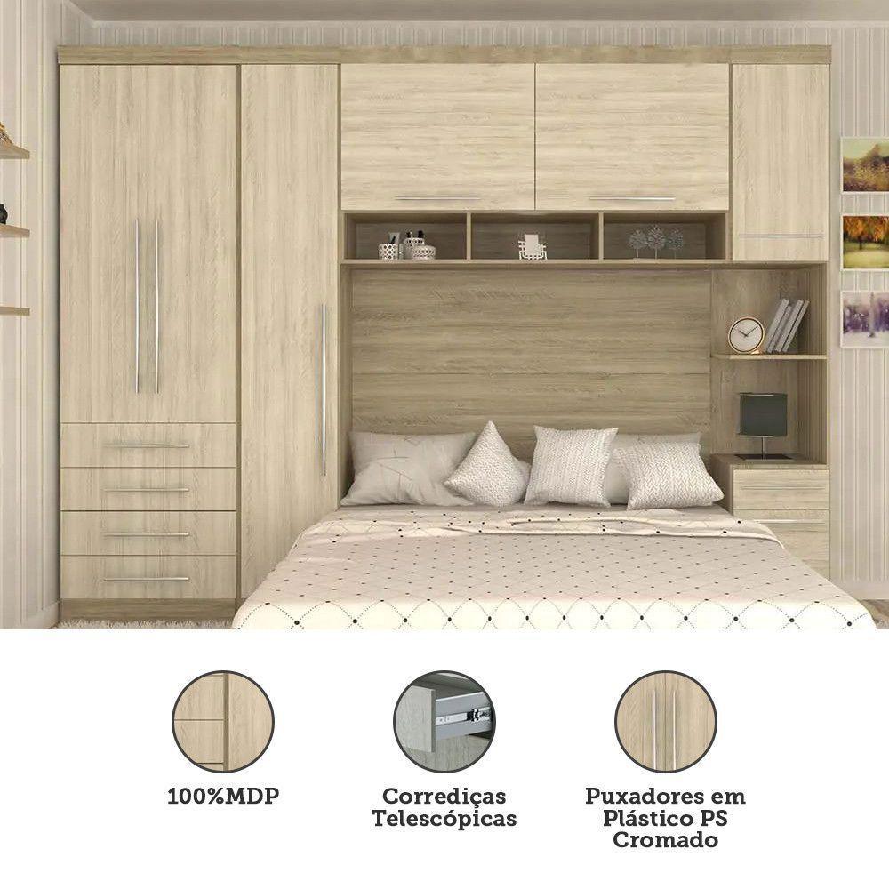 Guarda Roupa Modulado Casal 7 Pts 5 Gavetas Cabeceira Master Móveis Avelã Rústico Com ártico Rústico - 2
