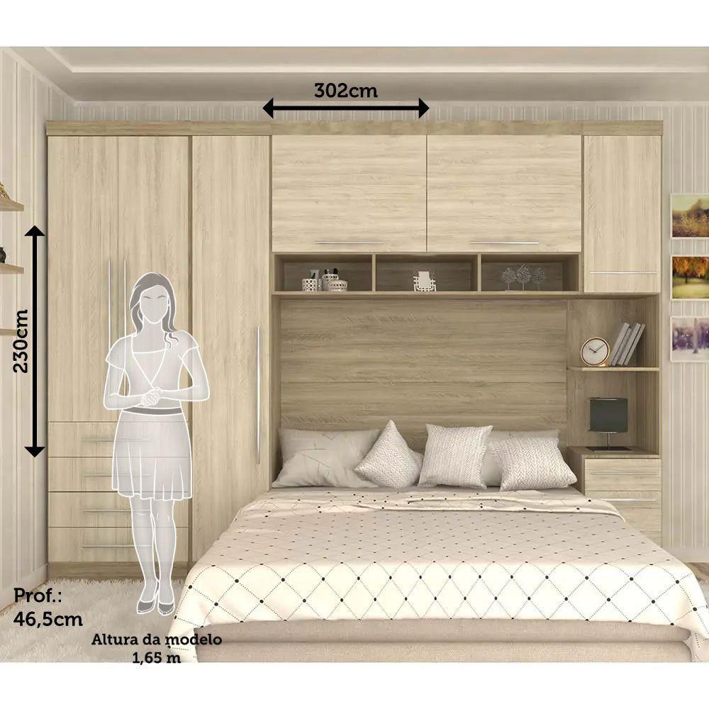 Guarda Roupa Modulado Casal 7 Pts 5 Gavetas Cabeceira Master Móveis Avelã Rústico Com ártico Rústico - 4