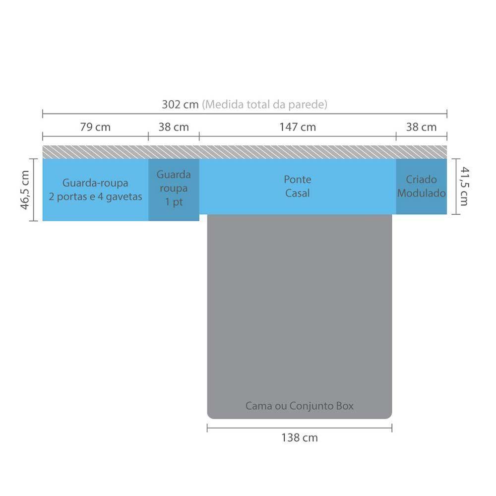 Guarda Roupa Modulado Casal 7 Pts 5 Gavetas Cabeceira Master Móveis Avelã Rústico Com ártico Rústico - 5