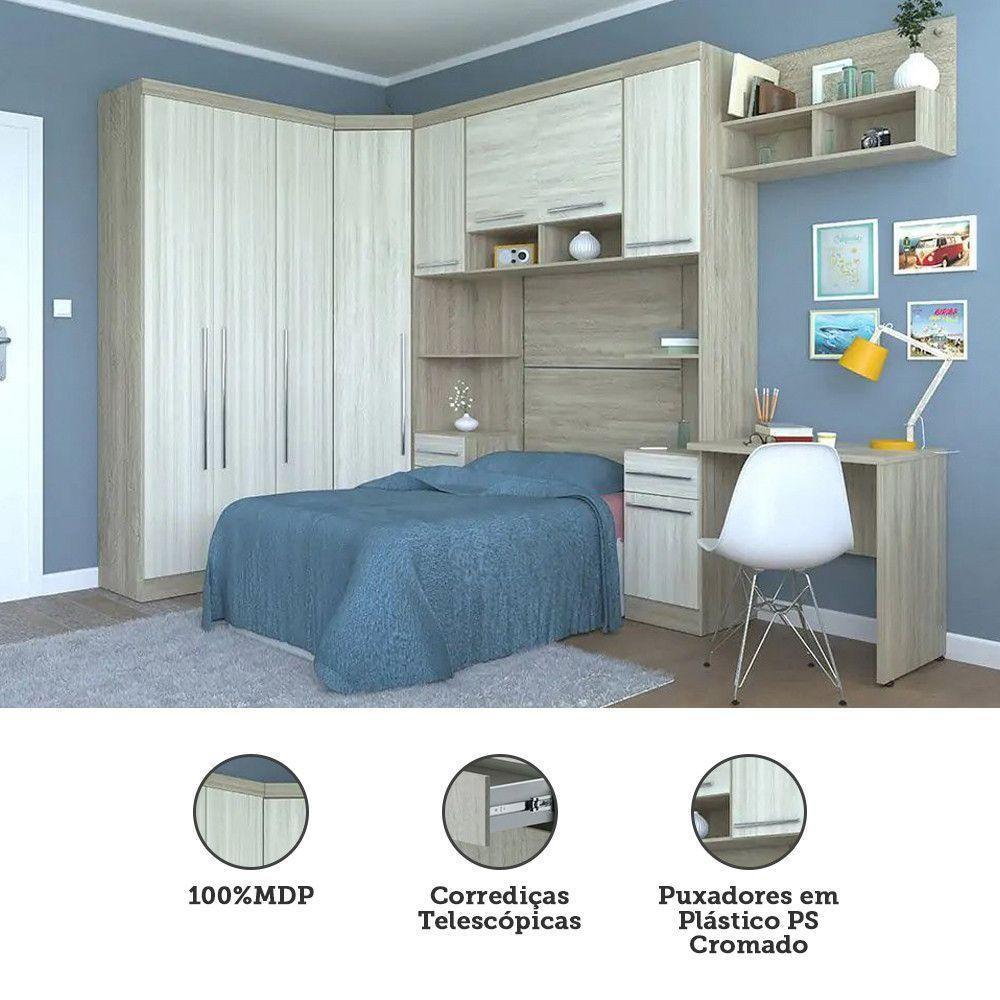 Guarda Roupa Modulado 10 Pts Com Cabeceira Escrivaninha Master Móveis Avelã Rústico ártico Rústico - 2
