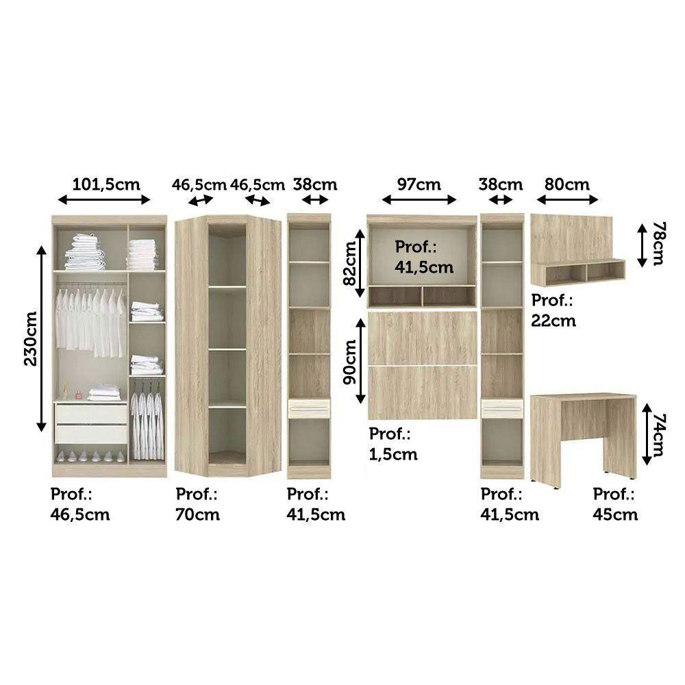 Guarda Roupa Modulado 10 Pts Com Cabeceira Escrivaninha Master Móveis Avelã Rústico ártico Rústico - 4