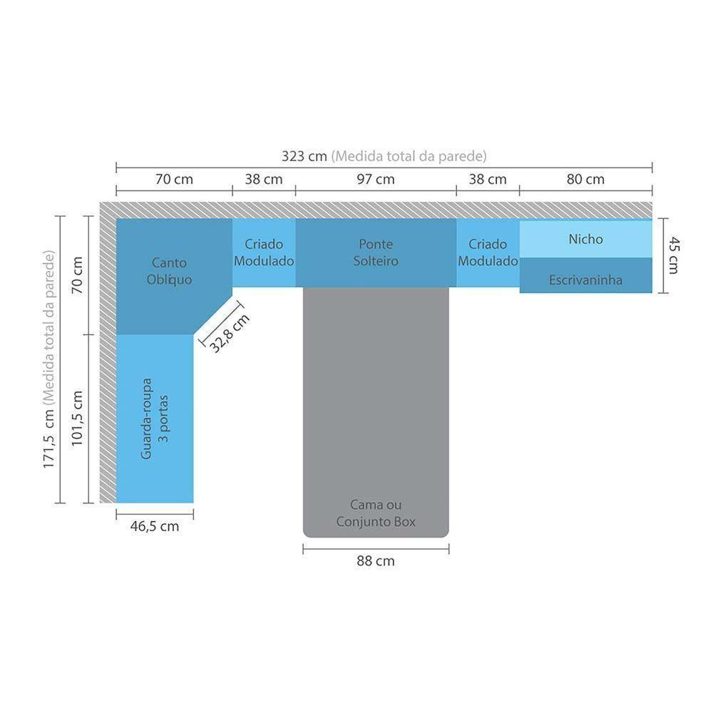 Guarda Roupa Modulado 10 Pts Com Cabeceira Escrivaninha Master Móveis Avelã Rústico ártico Rústico - 5
