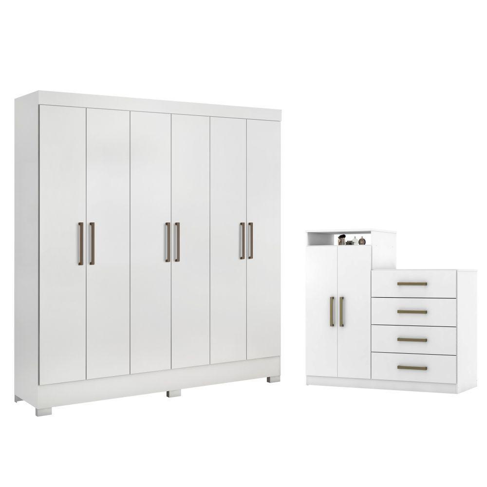 Conjunto Quarto Guarda Roupa E Comoda Ferrara Branco - 1