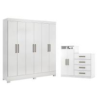Conjunto Quarto Guarda Roupa E Comoda Ferrara Branco - 1