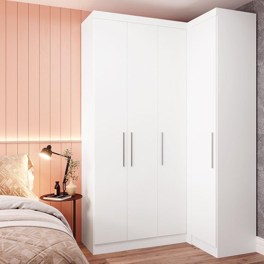 Guarda Roupas Modulado De Canto Reto 2 Peças Com 4 Portas Alpes Móveis Branco Pf Com Branco Pf - 1