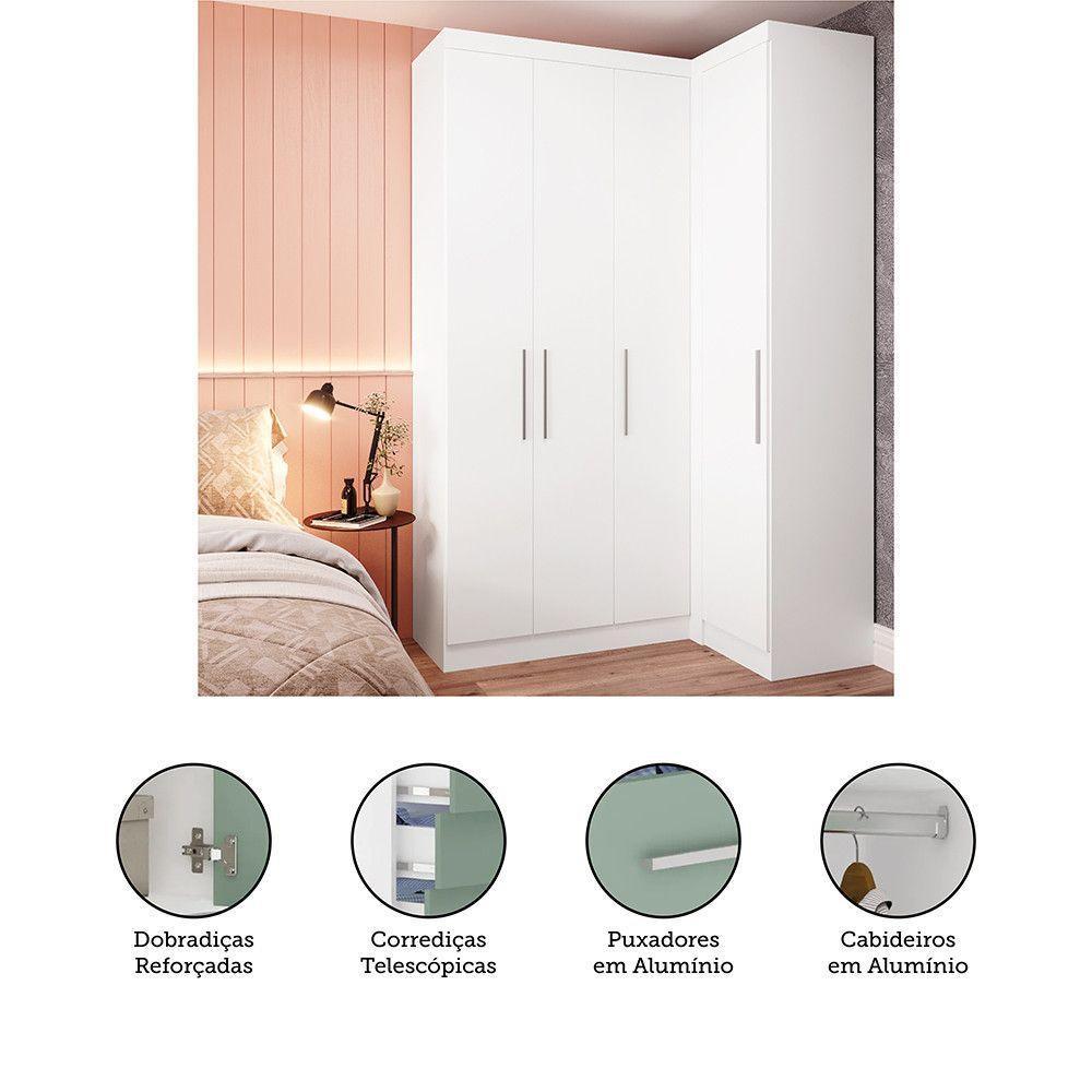 Guarda Roupas Modulado De Canto Reto 2 Peças Com 4 Portas Alpes Móveis Branco Pf Com Branco Pf - 2