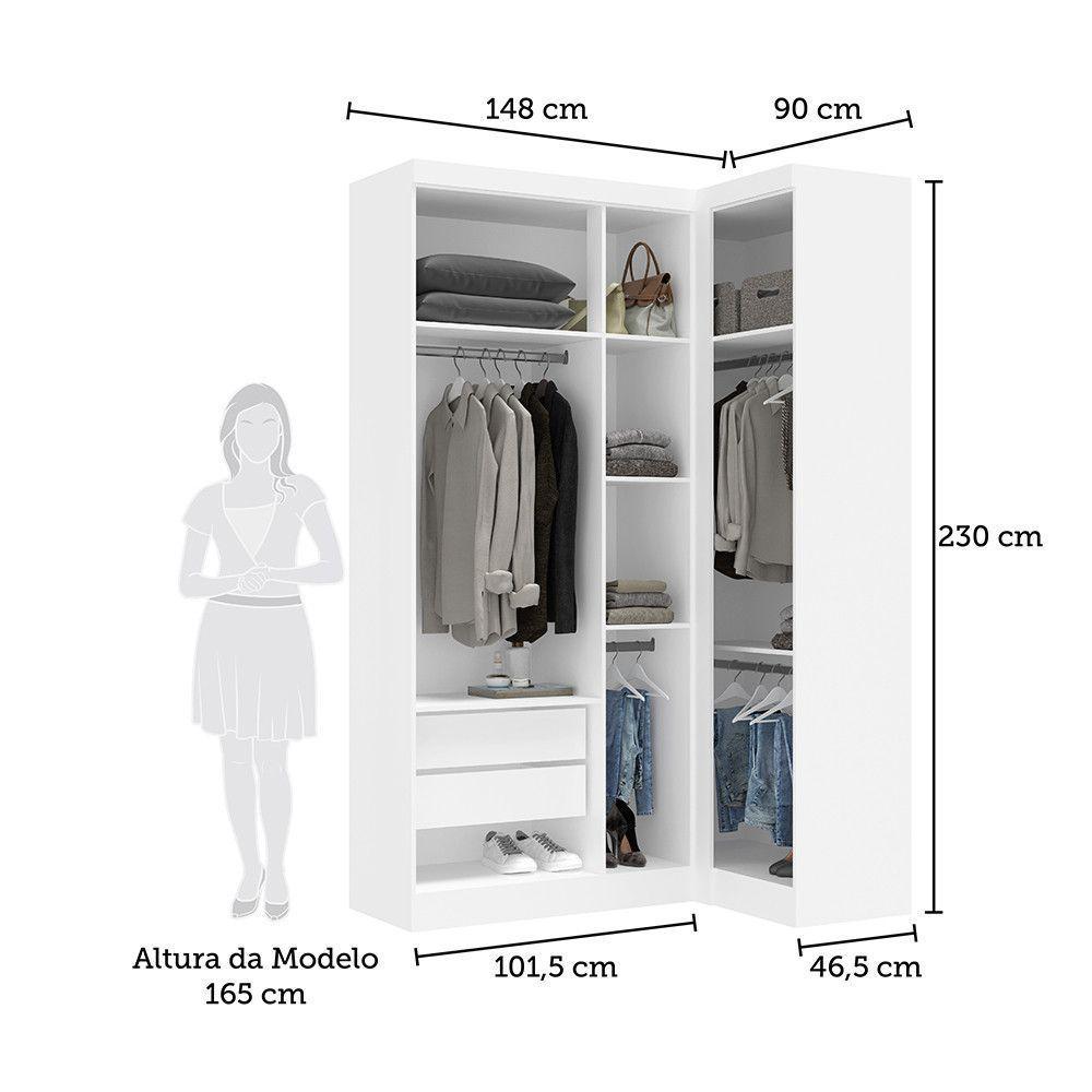 Guarda Roupas Modulado De Canto Reto 2 Peças Com 4 Portas Alpes Móveis Branco Pf Com Branco Pf - 5
