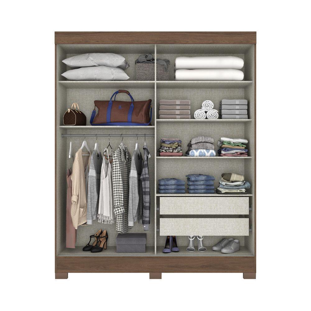 Guarda Roupa Solteiro Com Espelho 2 Portas 2 Gavetas Jackie Casa 812 Castanho Com Off White - 3