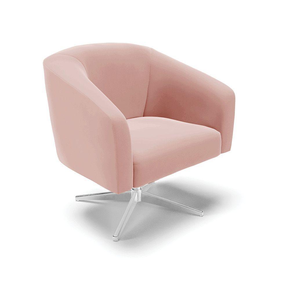 Poltrona Giratória Stella Veludo Base Cromada - D'rossi Cor Rose - 1