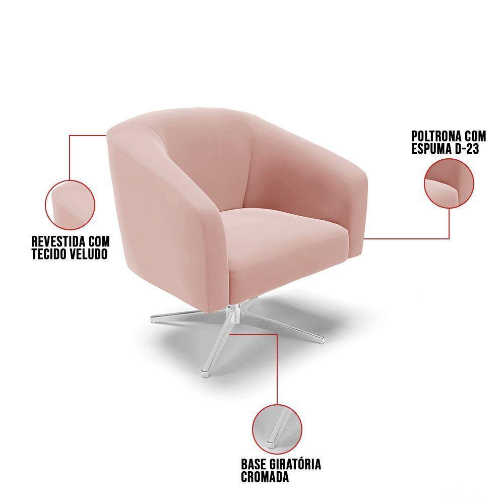 Poltrona Giratória Stella Veludo Base Cromada - D'rossi Cor Rose - 3