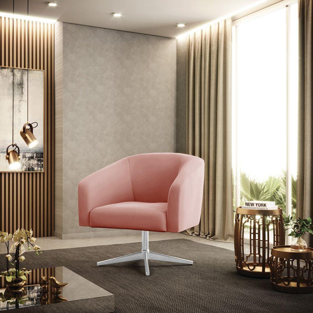 Poltrona Giratória Stella Veludo Base Cromada - D'rossi Cor Rose - 8