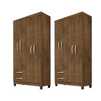 Kit Com 2 Guarda Roupa Solteiro 4 Portas 2 Gavetas Modena Malbec Incorplac - 1