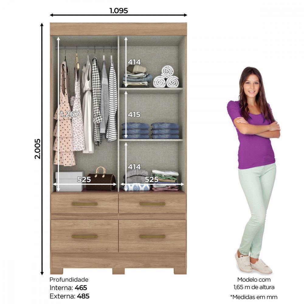 Guarda Roupa Solteiro 02 Portas 04 Gavetas Be25 Briz Jequitibá Bri E Jequitibá Bri/Off White - 3