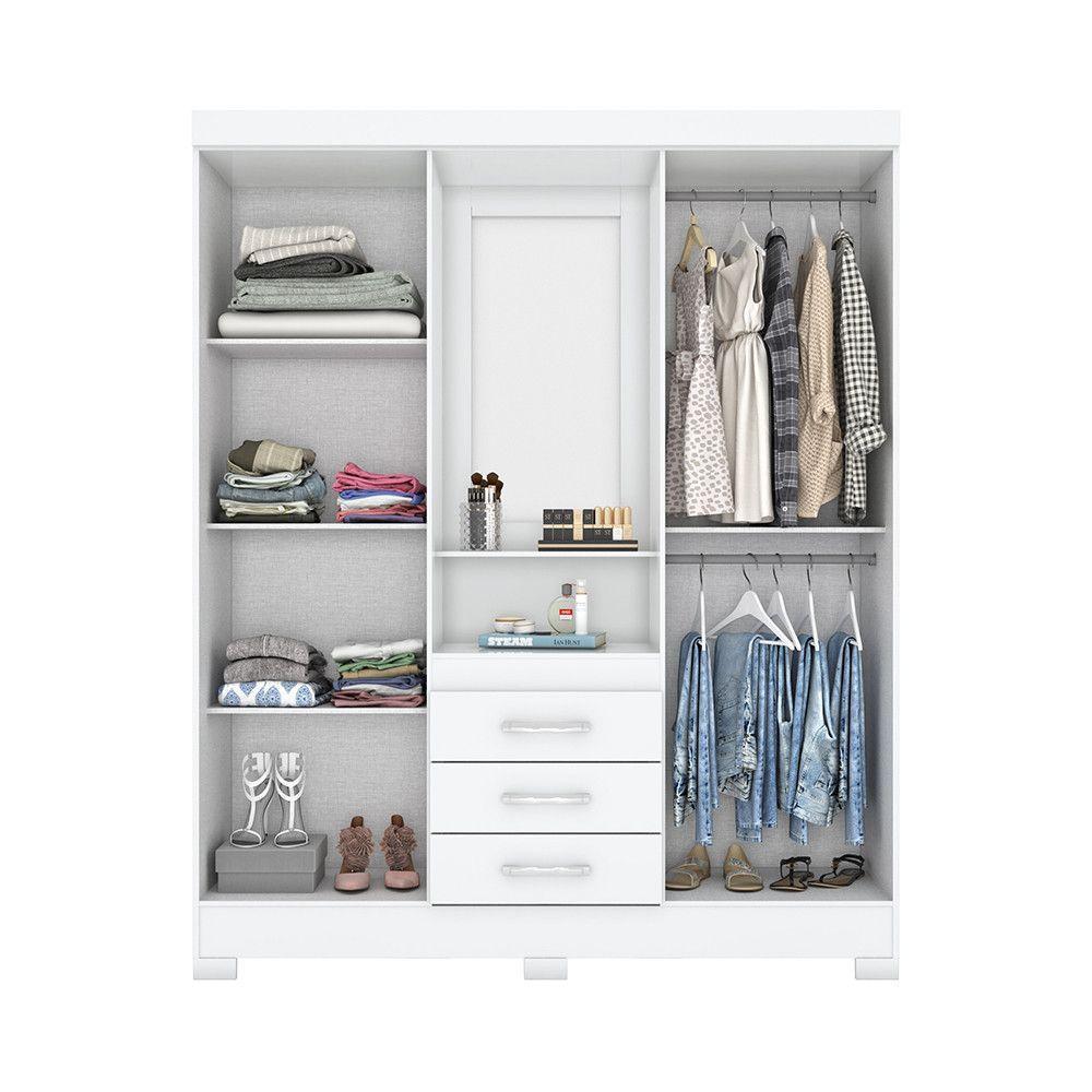 Guarda Roupa Casal 4 Portas Com Espelho 3 Gavetas Ryan Casa 812 Branco Ou Branco Com Rosa Chá - 7