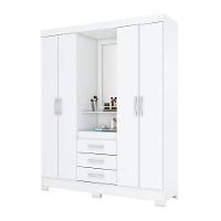 Guarda Roupa Casal 4 Portas Com Espelho 3 Gavetas Ryan Casa 812 Branco Ou Branco Com Rosa Chá - 6