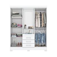 Guarda Roupa Casal 4 Portas Com Espelho 3 Gavetas Ryan Casa 812 Branco Ou Branco Com Rosa Chá - 10