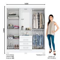 Guarda Roupa Casal 4 Portas Com Espelho 3 Gavetas Ryan Casa 812 Branco Ou Branco Com Rosa Chá - 12