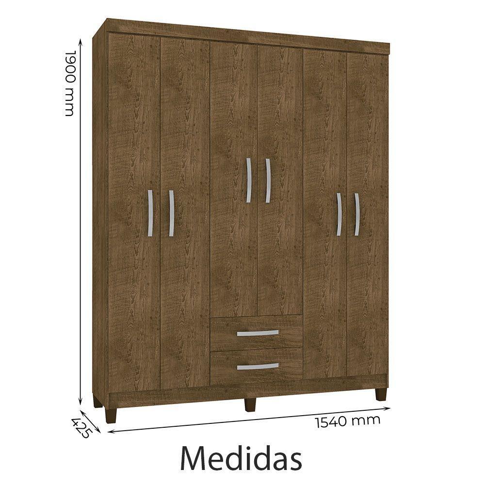 Kit Guarda Roupa Casal 6 Portas 2 Gavetas Com Espelho E Cômoda Rack 2 Portas 4 Gavetas Malbec - 3