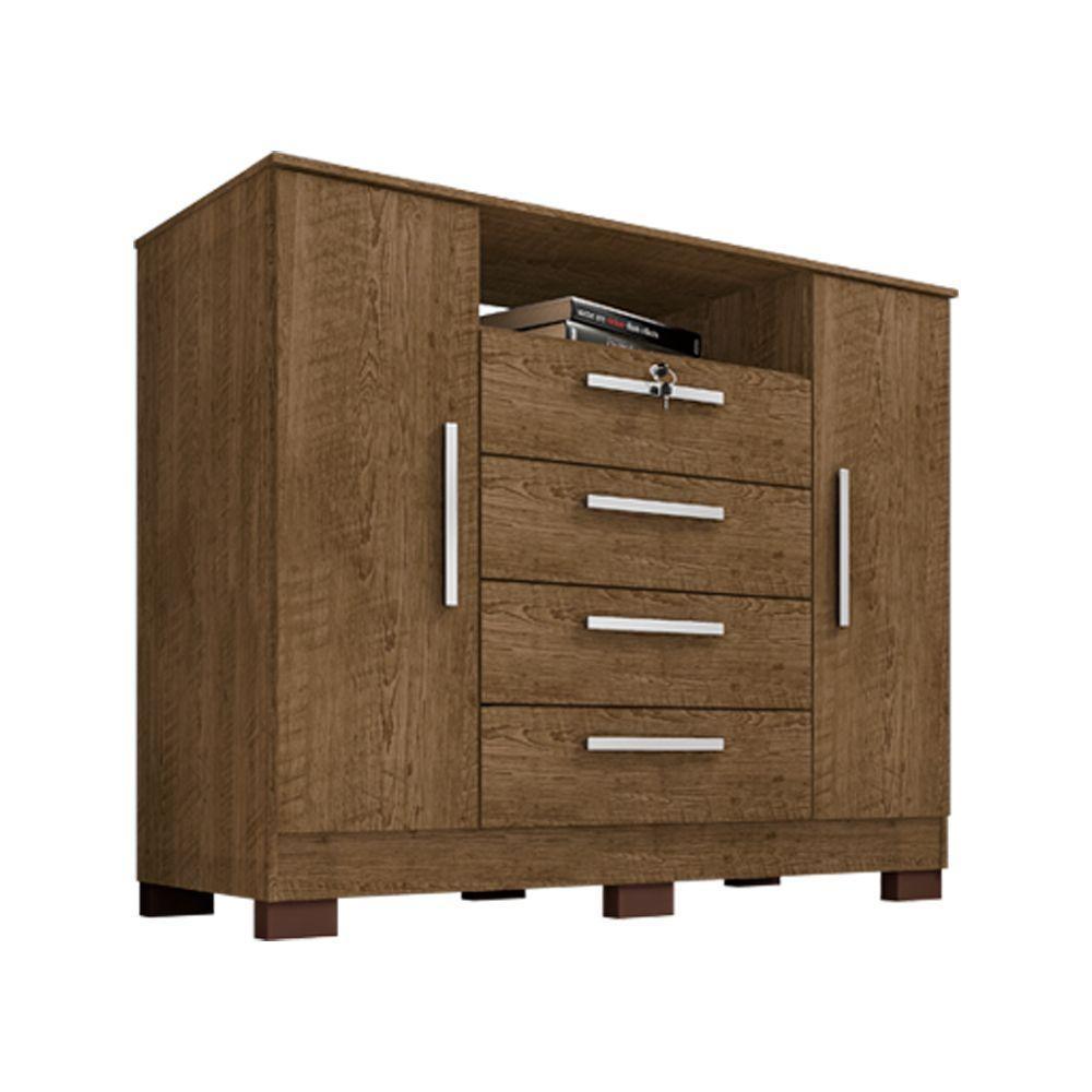 Kit Guarda Roupa Casal 6 Portas 2 Gavetas Com Espelho E Cômoda Rack 2 Portas 4 Gavetas Malbec - 4