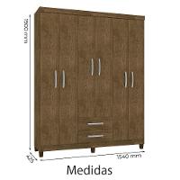 Kit Guarda Roupa Casal 6 Portas 2 Gavetas Com Espelho E Cômoda Rack 2 Portas 4 Gavetas Malbec - 3