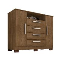 Kit Guarda Roupa Casal 6 Portas 2 Gavetas Com Espelho E Cômoda Rack 2 Portas 4 Gavetas Malbec