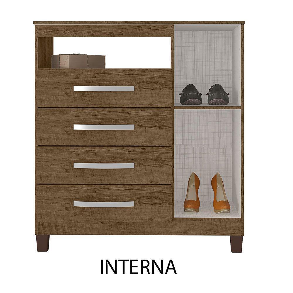 Kit Guarda Roupa Casal 6 Portas 2 Gavetas Com Espelho E Cômoda Sapateira 1 Porta 4 Gavetas Malbec - 3