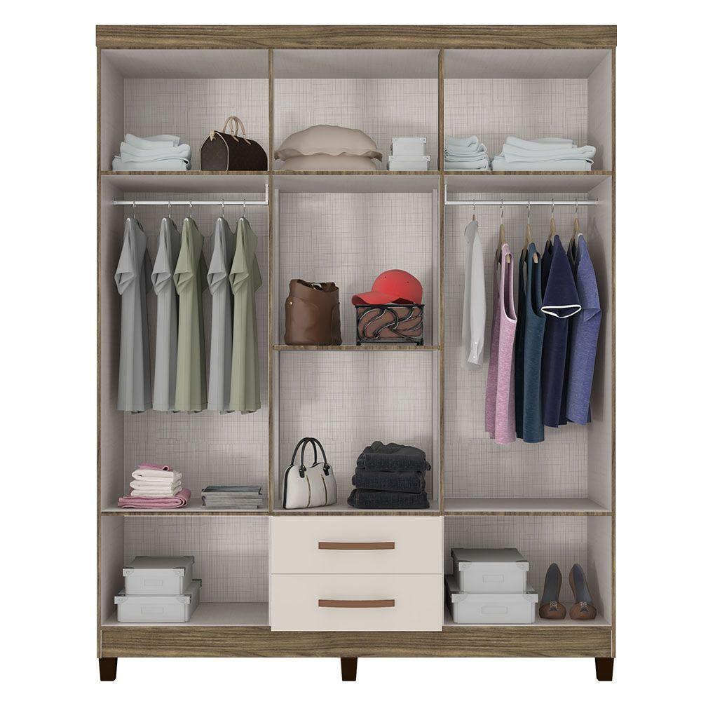 Kit Guarda Roupa Casal 6 Portas 2 Gavetas Com Espelho E Cômoda Sapateira 1 Porta 4 Gavetas Malbec - 4