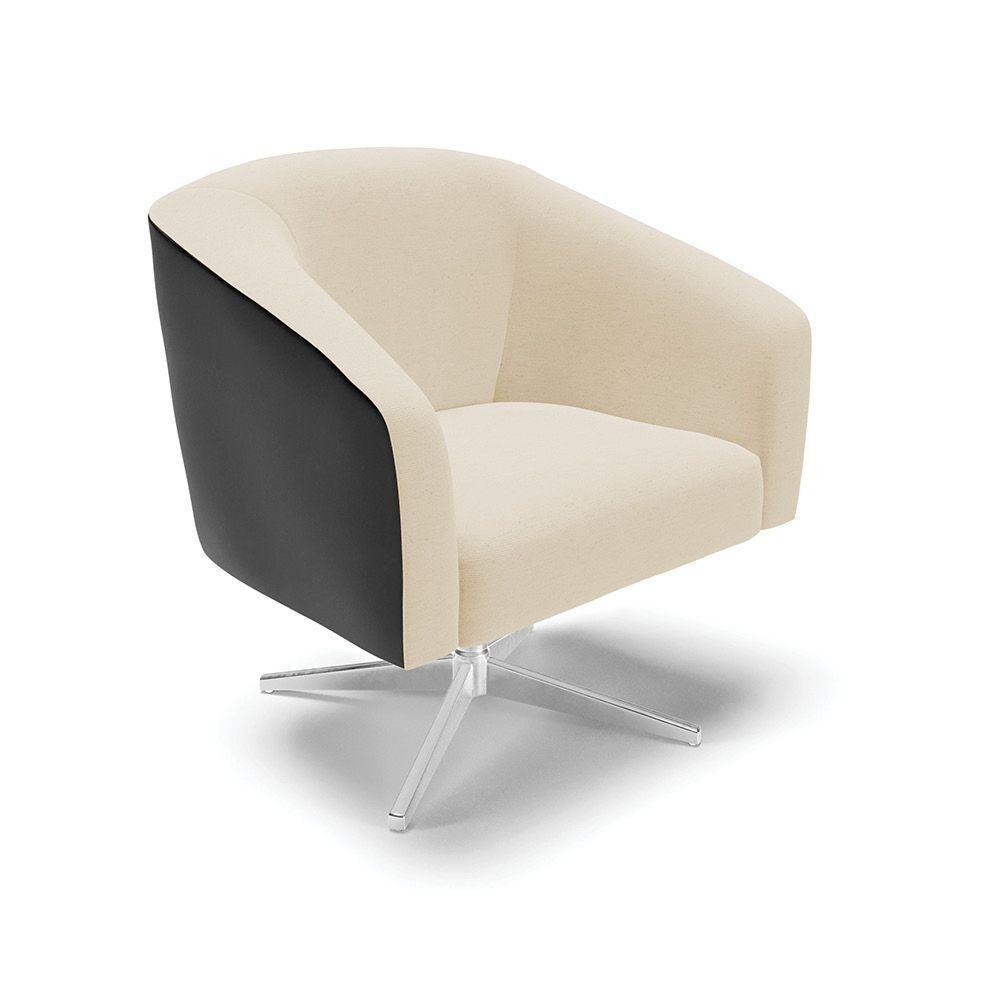 Poltrona Corano Preto Com Linho Bege A19 Base Cromada - 1
