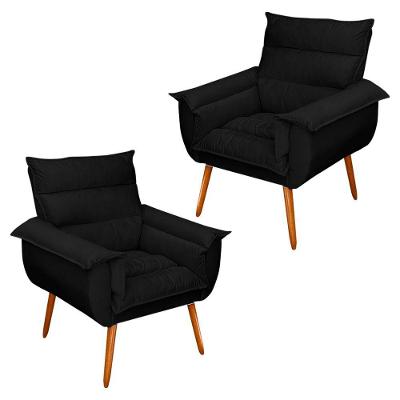 Kit 02 Poltronas Monza Pés Palito Suede Preto