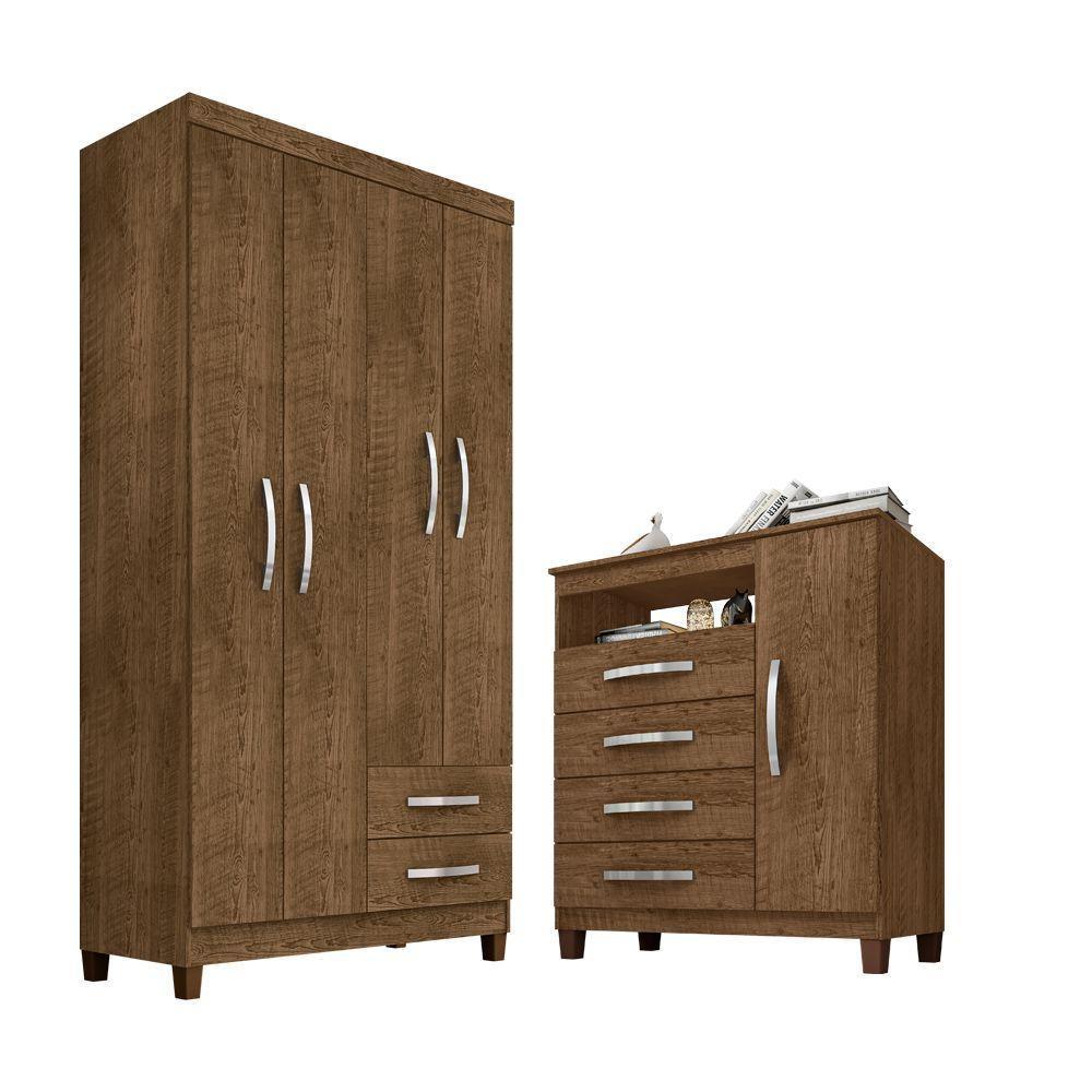 Guarda Roupa Solteiro 4 Portas 2 Gavetas Modena Com Cômoda Sapateira 4 Gavetas 1 Malbec Incorplac - 1