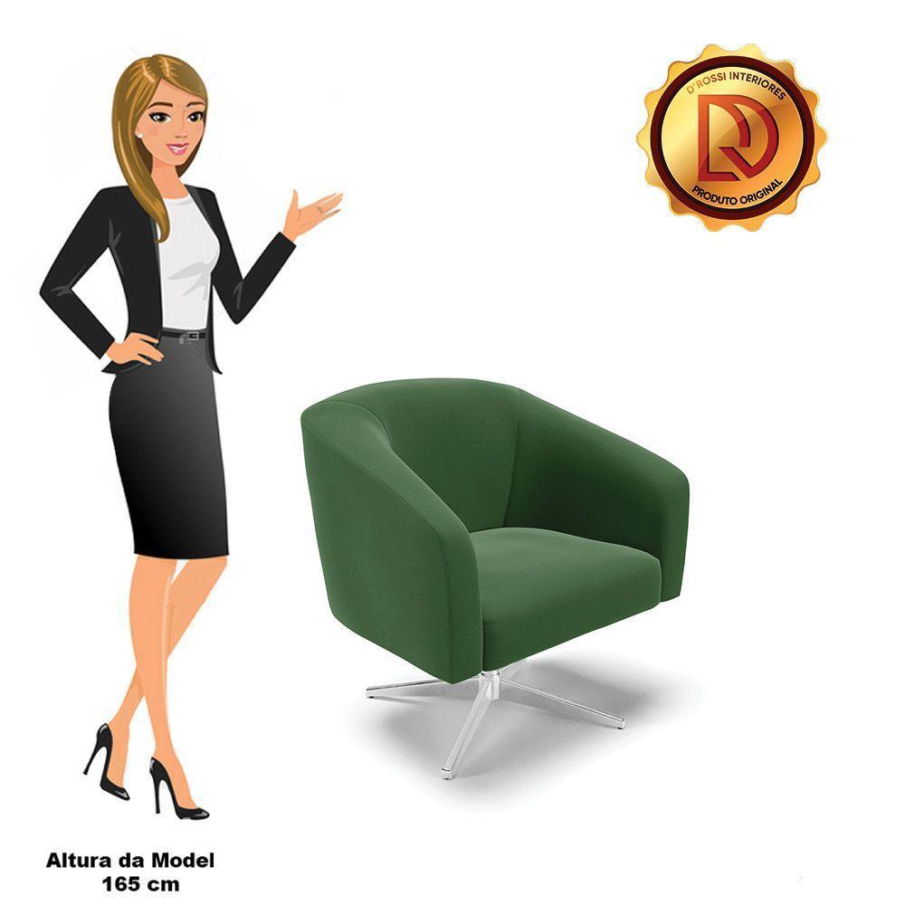 Kit 02 Poltronas Giratória Stella Suede Base Cromada Verde - 6