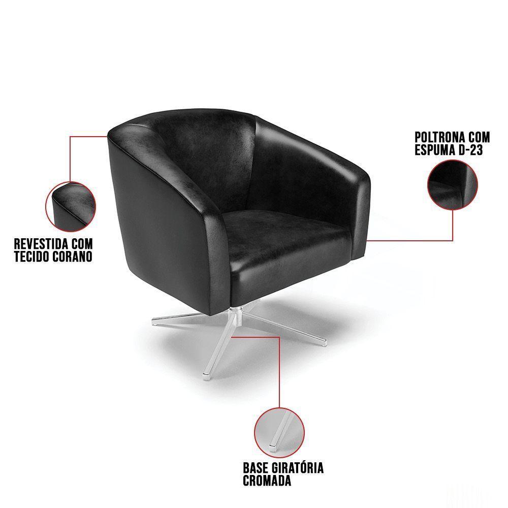 Poltrona Giratória Stella Corano Base Cromada Preto - 3