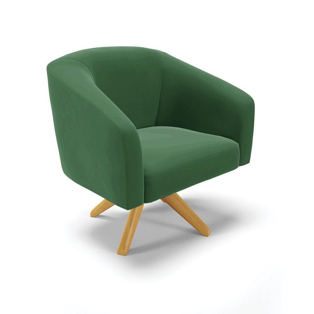 Poltrona Giratória Stella Veludo Verde Base Madeira Ma30 - 1